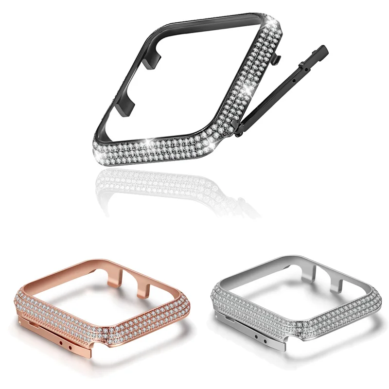 Чехол с блестками для Apple Watch series 5 4 3 2 1 металлический бампер защитной рамкой iWatch 44
