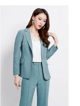 

Business Women Pencil Pant Suits 2pcs Pants Sets Pink Solid Blazer + Pencil Pant Office Lady Notched Jacket Female Outfits