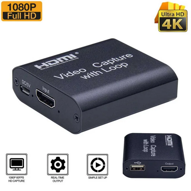 

1080P HDMI Video Capture Device Card with Loop HDMI to USB 2.0 Video Capture Card Game Record Live Streaming Broadcast