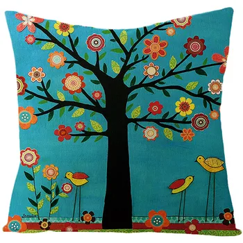 

Nanacoba Linen Floral Plant Cushion Cover Colorful Flowers and Tall Trees Throw Pillow Cover Square 45X45 Linen Pillowcase