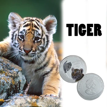 

RH 999.9 Silver Plated Coin Tiger Pattern Colouring Elizabeth II Commemorative Coins Collectibles For Collection Gifts