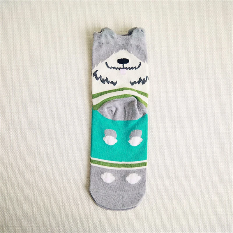 Kawaii/носки с героями мультфильмов, милые короткие носки с изображением животных Шиба, Бультерьера, бигла, забавные Женские повседневные мужские короткие носки, счастье хлопок, носки - Цвет: Серый