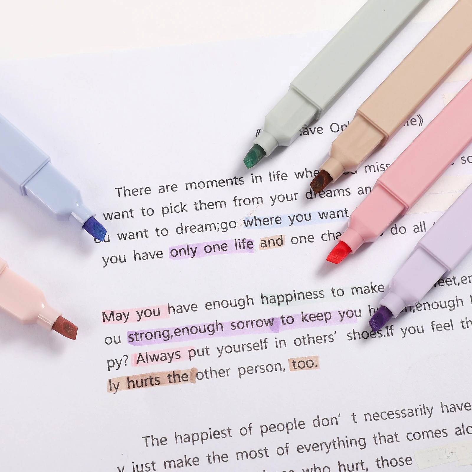 JIANWU 6pcs/set Soft Tip Highlighter Light Color Kawaii Marker Pen DIY Photo Album Journal Fluorescent Pen Student Stationery