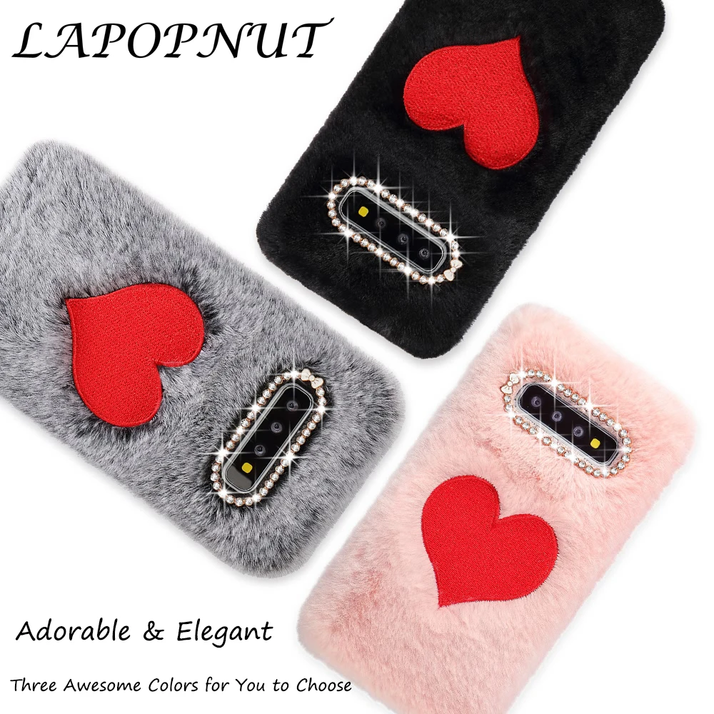 

LAPOPNUT Luxury Furry Fur Soft Case For Samsung Galaxy S9 Plus S10 S10E Cute Plush Shockproof Phone Cover For Samsung S8 S7 Edge