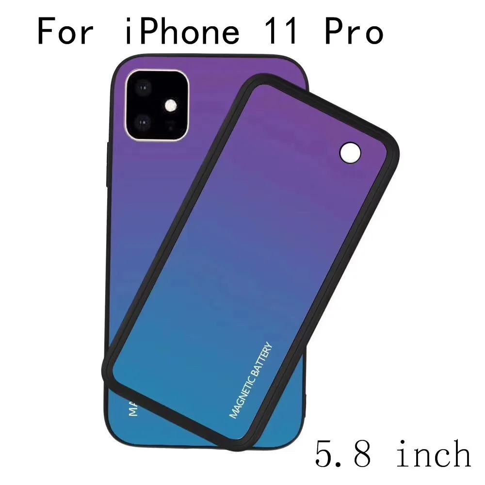 Для iPhone 11 Pro Max Беспроводная Магнитная батарея зарядное устройство чехол тонкий закаленное стекло ударопрочный внешний аккумулятор i11 зарядный чехол - Цвет: i11 Pro-Purple