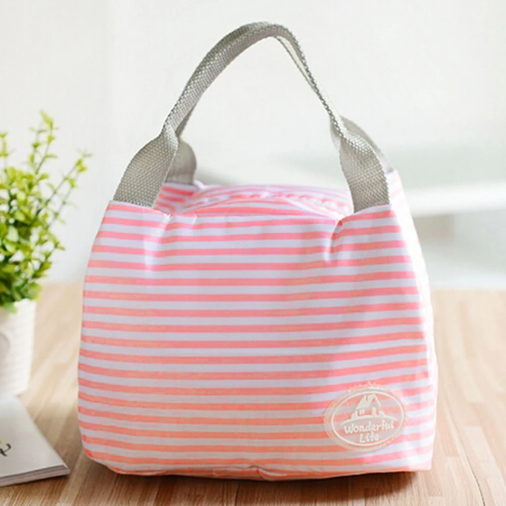 Портативный изолированный ланч-мешки для женщин дети полосатый цветочный термическая сумка для еды ланчбэг кулер сумка для пикника сумка тепловой мешок - Цвет: pink stripes