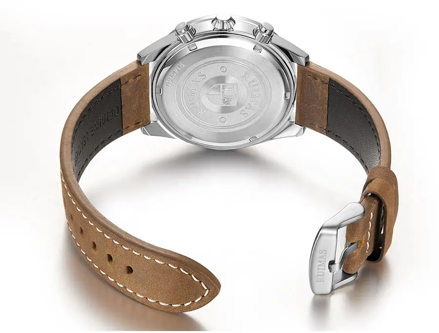 RUIMAS мужские военные спортивные часы лучший бренд класса люкс кожаный ремешок наручные часы, светящиеся Хронограф Спортивные мужские электронно-механические наручные часы Мужские часы 574