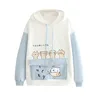 2022 Women's Harajuku Cartoon Cat Fish Hoodies Sweatshirts Cotton Velvet Hooded Sweatshirt with ears on hood Pullovers Pocket ► Photo 1/6