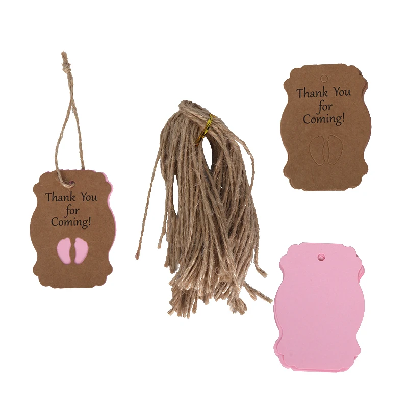  50Pcs Cute little feet shape Kraft paper tags Gift label Babyshower Gift card First birthday party  - 4000192194563