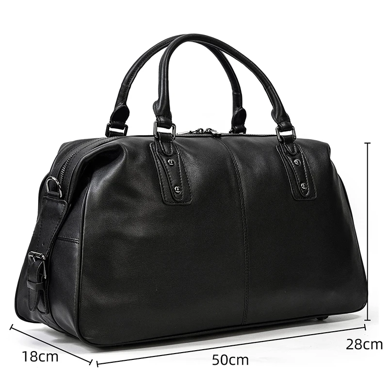 Black Leather Travel Bag For Men