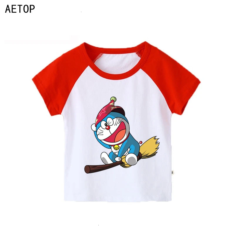 as picture Футболка с короткими рукавами для мальчиков и девочек с принтом «Doraemon» детские топы с круглым вырезом, Детская футболка с рисунком одежда для малышей - Цвет: as picture