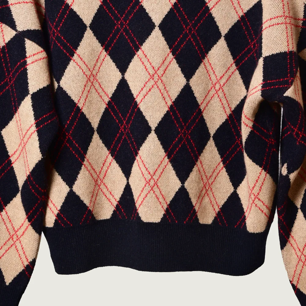 Women Sweater Autumn and Winter New Retro V-neck Jacquard Wool Sweater Ladies Sweater Women