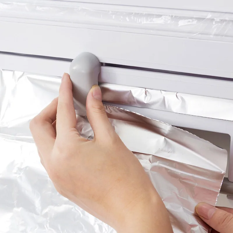 

HOT 6 in 1 Kitchen Refrigerator Cling Film Storage Rack Shelf Aluminum Film Wrap Cutter Wall Hanging LSF