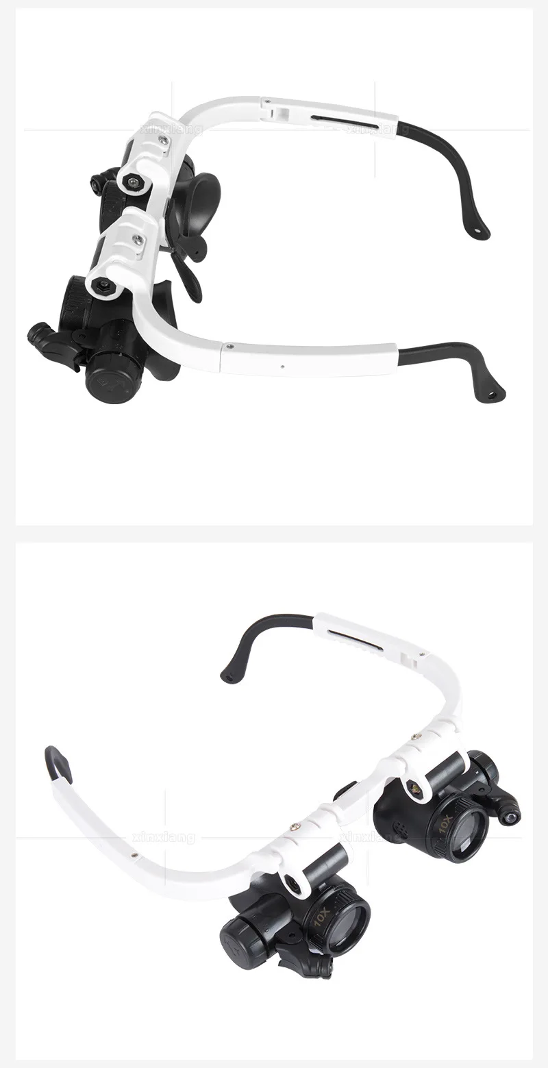 Headband Eye Wear Glasses Magnifier 7X 10X 15X 25X 2 LED Light Magnifying Glass Engraving Watchmaker Magnifier Loupe Binocular