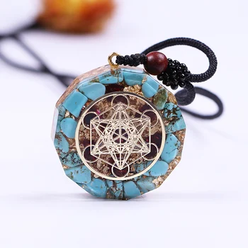 

Natural Turquoise Orgonite Pendant Reiki Healing Energy Generator EMF Radiation Protection Necklace Jewelry