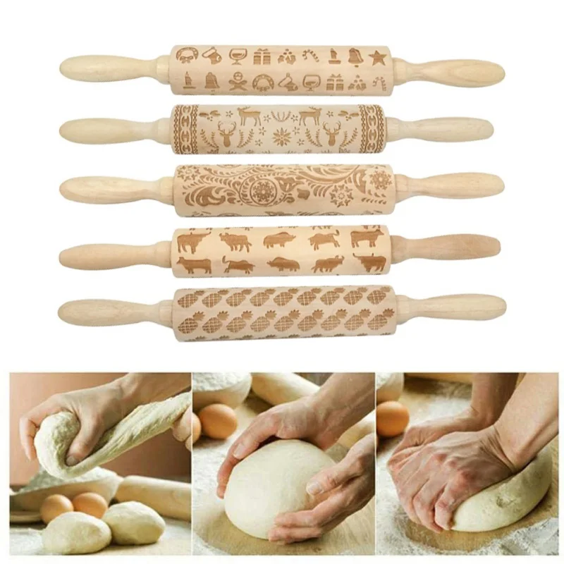 Рождество тиснение Скалка рельефная Скалка деревянная скалка для выпечки печенье помадка олень Скалка