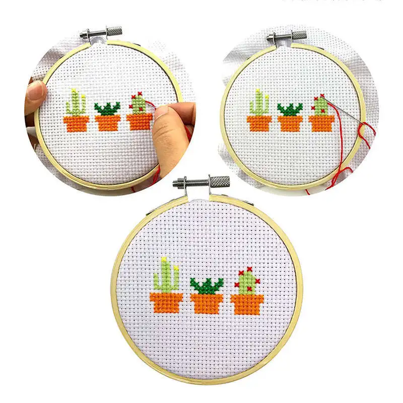 10 шт. круглые деревянные кольца для вышивки, Set-5Pcs, 4 дюйма и 5 шт., 6 дюймов, регулируемые бамбуковые круглые кольца для вышивки крестиком с 10 P