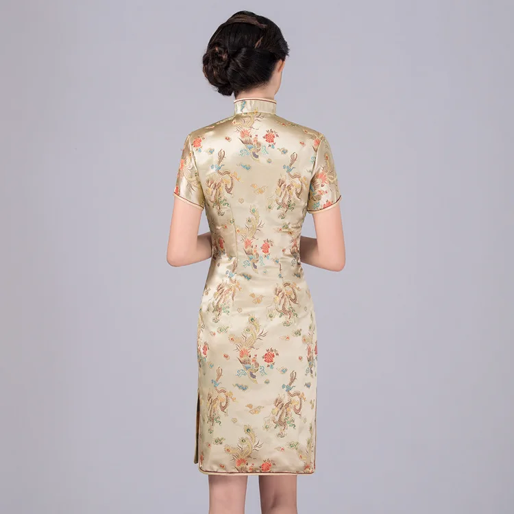 6 цветов традиционное китайское платье женские Qipao летние Сексуальные Винтажная с драконом Феникс короткие Cheongsam
