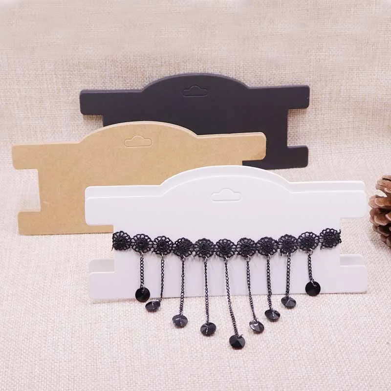 

2018 NEW DIY HOTNEW Kraft Chocker Necklace Display Card 3x7'' Hair Band Clip Card White/Black 1lot =50pcs 300gsm Paper Cardboard