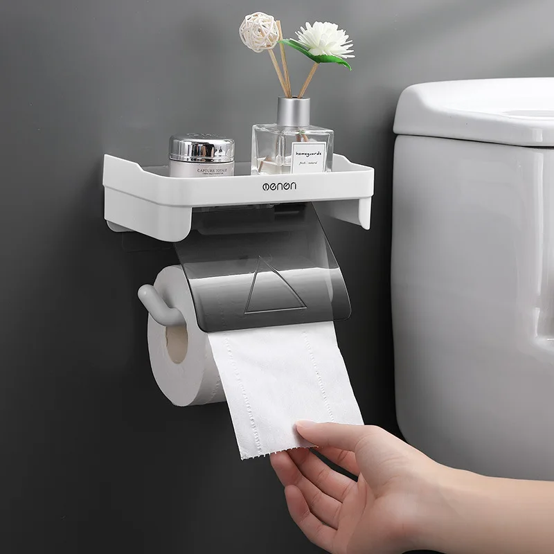 

Toilet Tissue Box Toilet Roll Stand Storage Rack Paper Extraction Box Hole-Free Wall Hanging Waterproof Toilet Paper Box