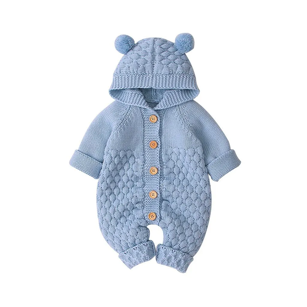 Одежда для малышей; Однотонный плотный комбинезон с капюшоном; Одежда для новорожденных; однобортная зимняя одежда с длинными рукавами для новорожденных; Bebek Giyim