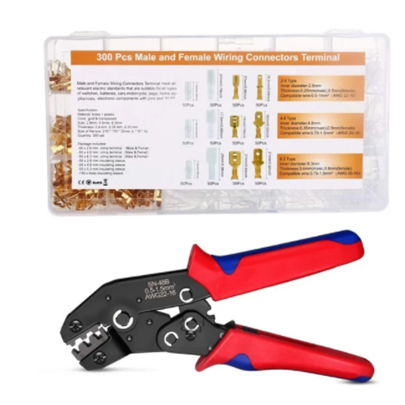 sn-48b crimping tool 600 pcs 4.8/6.3 plug terminal crimper crimping pliers wire 0.5-1.5mm2 alicate AWG 20-15 hand tool krimptang