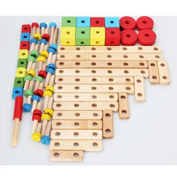 

1Set Baby Kids Toys Wooden Model Building Kits Nut-combination Learning Educational Montessori Preschool Training Toy