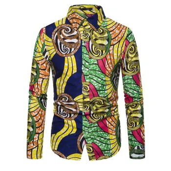 

Mens Slim Fit Dress Shirts African Clothes 2019 Fashion African Ethnic Print Shirt Men Long Sleeve Social Shirt Male Camisas 3XL