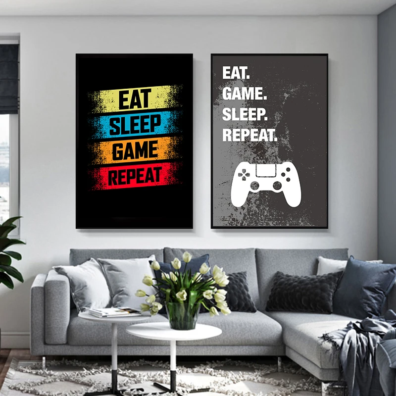 Eat-Sleep-Game-Repeat-Gaming-Wall-Art-Poster-Gamer-Canvas-Painting-Poster-and-Prints-for-Boys