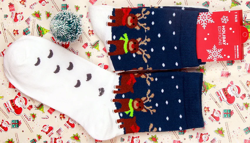 Kawaii/рождественские носки с изображением оленя и снеговика для женщин; 15 видов новогодних и рождественских зимних носков из хлопка для женщин; 102303