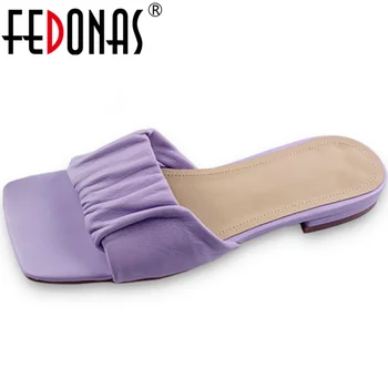 

FEDONAS 2020 Summer Genuine Leather Shoes For Women Footwear Pleated Peep Toe Low Heels Sandals For Walking At Home Shoes Woman