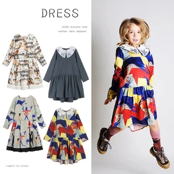 

Autumn and Winter TF Series Children's Clothing European and American High-End Printed Lapel Girl's Dress Kids Dresses for Girls
