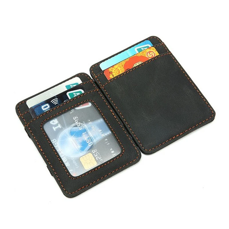 High Quality Vintage Mini Men's Crazy PU Leather Magic Wallet Small Coin Purse Credit Card Holder Slim Transparent ID Bag