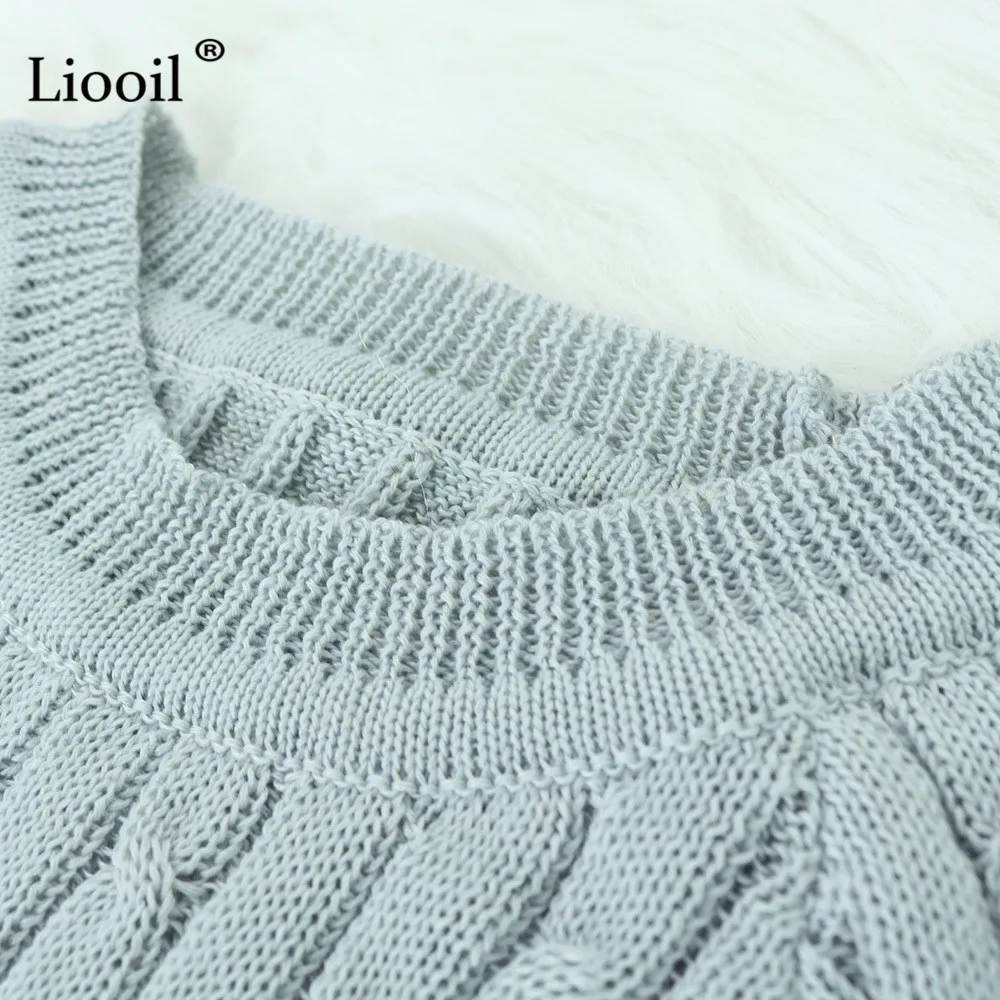 Liooil, вязаный комплект из двух предметов, свитер, топ и штаны, с длинным рукавом, с круглым вырезом, облегающие, вечерние, для ночного клуба, наряды для женщин, подходящие комплекты
