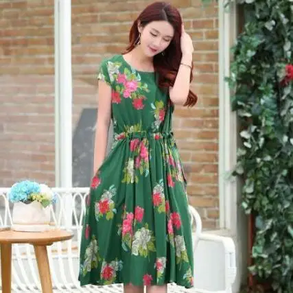 Middle-aged Women's Summer dress vestidos largos Print Short sleeve Long Dress Fashion Plus Size 5XL Plus Size Mother Dress DC97