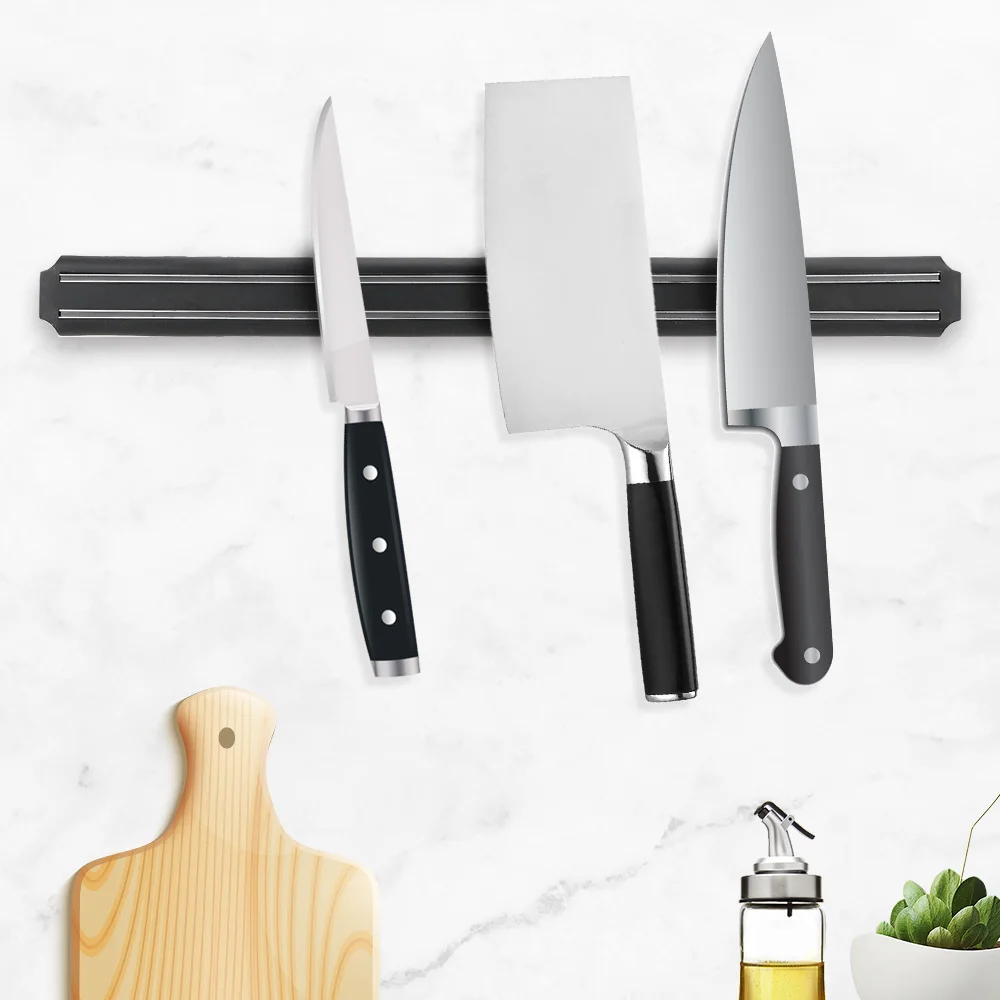 Free Installation Magnetic Knife Holder Wall Mount Black ABS Plastic Block  Storage Holder Chef Rack Strip Utensil Kitchen - AliExpress