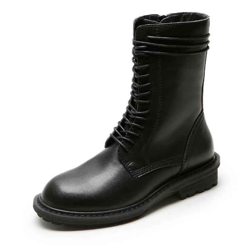 

Fashion High tube Boots Winter Boots Genuine Leather Women Boots Work Shoes Round Toe Lace-Up Women Shoes Black Female dd464