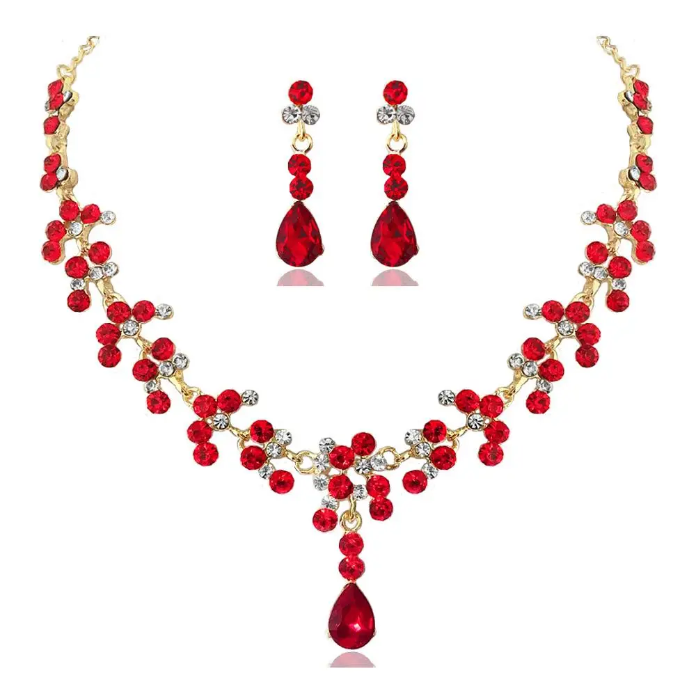 KMVEXO Crystal Bridal Wedding Jewelry Sets Women Gold Color Rhinestone Necklace Long Earrings Set Dress Accessories Bridesmaid jewelry sets jewelry set
