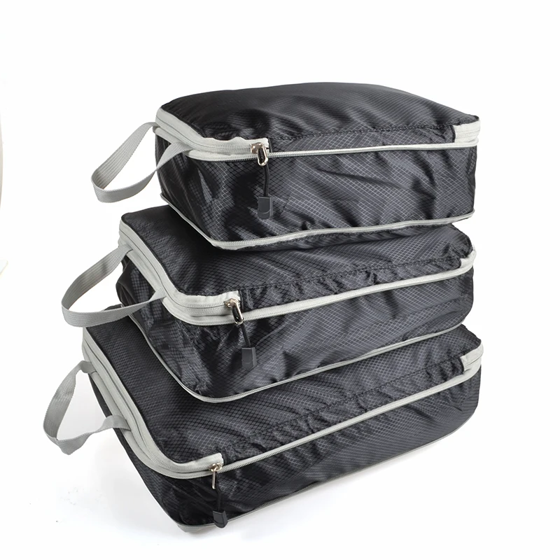 Компрессионные упаковочные кубики для путешествий, органайзер для багажа, водонепроницаемая Дорожная сумка на двойной молнии для мужчин и женщин, нейлоновые складные сумки большой вместимости - Цвет: Black 1