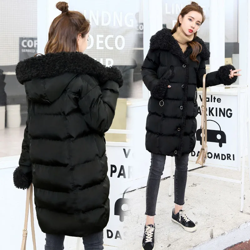 

Plus Velvet Cotton Overcoat Mid-length 2019 Winter New Style Korean-style Thick CHIC Warm Woman Cotton Dress Coat Fashion