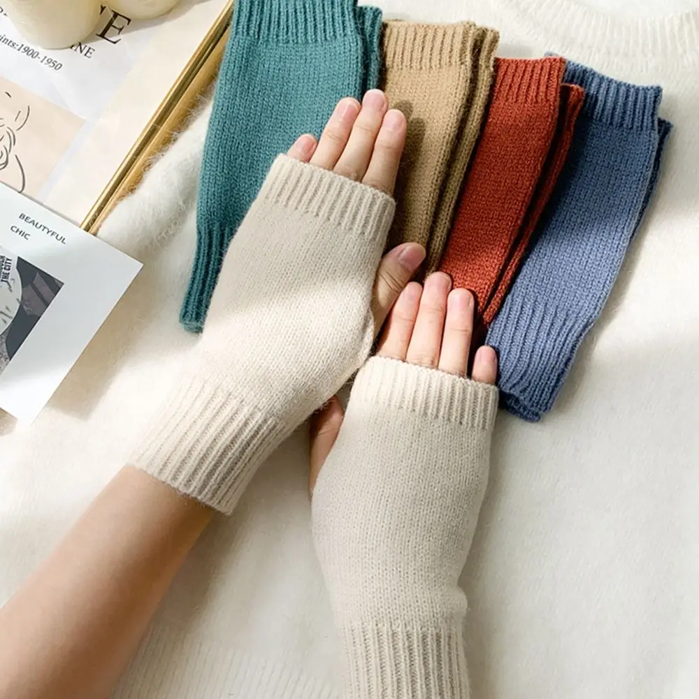 Hbf436413d09040de8e2cf98c7cb34161l Korean New Half-finger Gloves Female Autumn and Winter Wool Warmth Fingerless Students Touch Screen Thick Knitted Wristband Mallzona