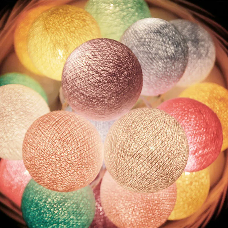 Thai style sweet Pastel cotton ball string lights Bedroom Fairy Nursery Night Light garland holiday LED battery powered wedding - Emitting Color: multicolor