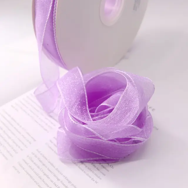 25mm Wide-Sided Ribbons Like You Confession Bowknot Wedding Gauze Christmas Party Packaging Decoration Lace Crafts Ribbon Purple1