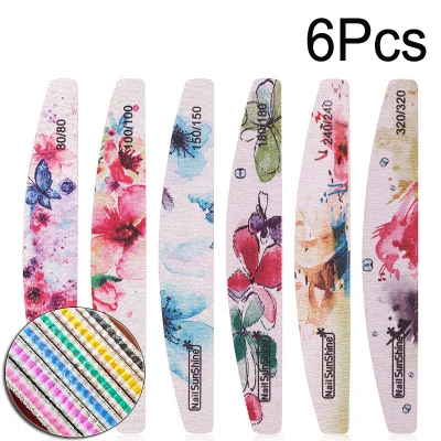 6grit-6pcs Пилка для ногтей-80-320 Грит-6 шт. пилка 80-320 Полумесяца цветочный узор одноразовые пилки Уход за ногтями брусок для шлифовки полировка, HGY5665 - Цвет: 6grit-6pcs