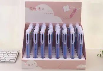 

new multicolor sunshine 6 color press ballpoint pen cartoon stationery prize kawaii school gift pen office writing pen 48pc/lot