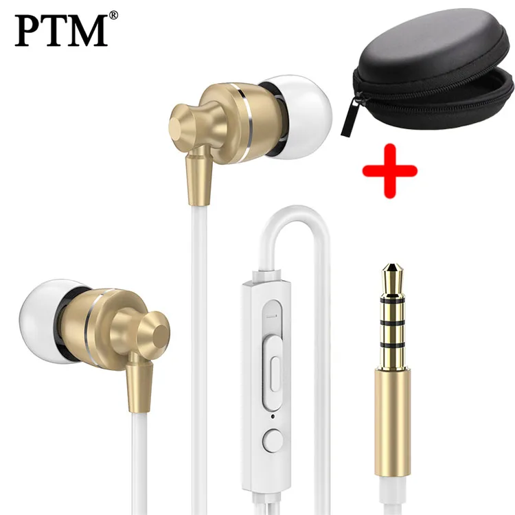 PTM D11P Hifi наушники для Xiaomi гарнитура для samsung спортивные наушники с микрофоном проводные наушники - Цвет: Gold with Bag