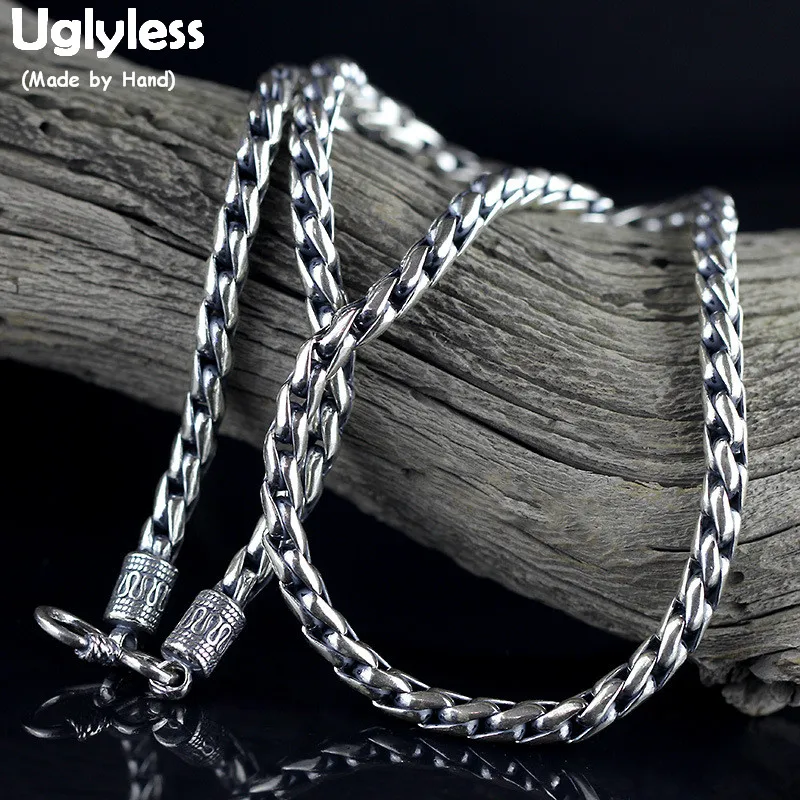 

Uglyless Cool HIP HOP Men Real Silver Statement Necklaces NO Pendants 925 Sterling Silver Chains Necklace Thai Silver Jewel C159