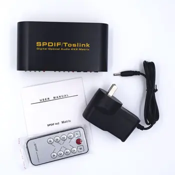 

4x2 Switch Switcher Splitter SPDIF TOSLINK Digital Optical Audio for True Matrix 4 In 2 Out Video Converter Remote Control