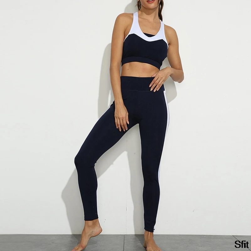 

Women's Yoga Pants Set Stitching Sports Bra Casual Leggings Sportswear Gym Clothes Fashion Sportswear Two Piece Jumpsuit