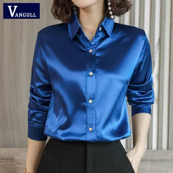 

Vangull Women Blouses 2020 New Long Sleeve Turn Down Collar Office Shirt Rayon Blouse Shirt Casual Tops Feminine Blouse